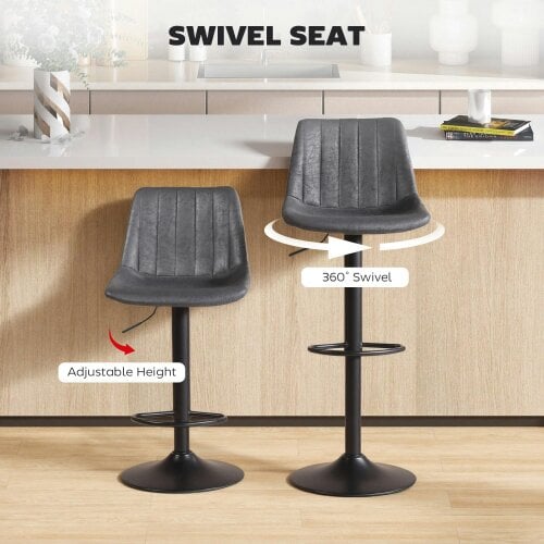 Wyld Haus Rotteli Set Of 2 Charcoal Grey Faux Leathar Upholstered Tub Bar Stools