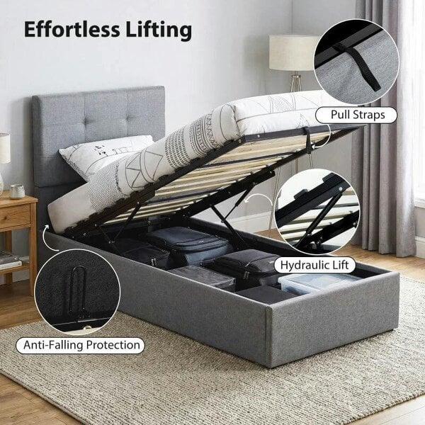 3ft Single Ottoman Bed with Gas Lift Storage - Grey