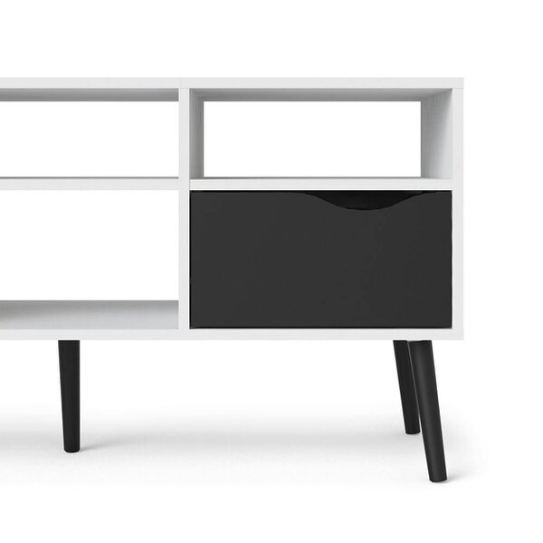 Wyld Haus Sapporo White and Matt Black Wide TV Unit 2 Drawers 4 Shelves