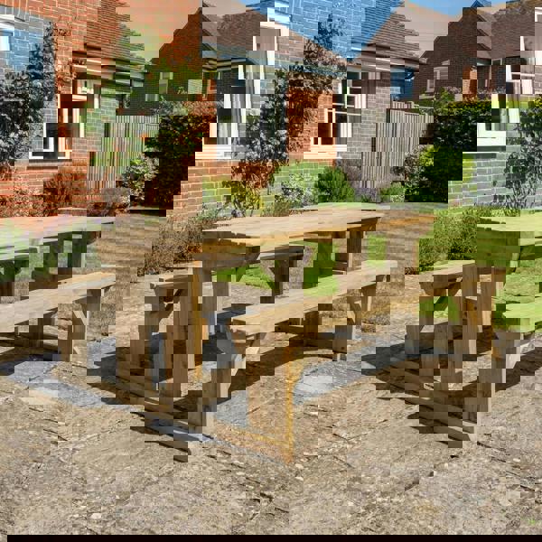 Arbor Garden Solutions Abies Rounded Picnic Table and Benches Set - Rustic Finish