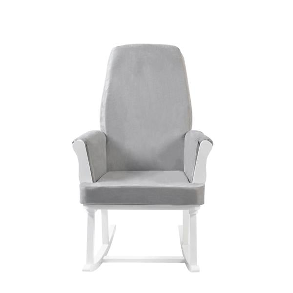 Haldon Rocking Nursing Chair White Wood and Grey Cushions Front