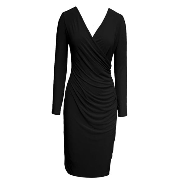 Frock Tales Jen Midi Dress With Mock Wrap - Black