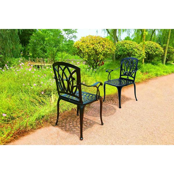 Homeology POSITANO 2-Large Garden and Patio Bistro Chairs with Armrests in Cast Aluminium Black