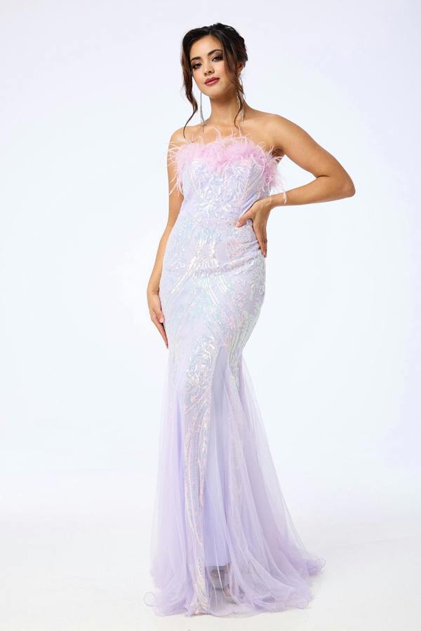LuvForever Zinya - Lavender Bandeau Sequin Maxi Dress
