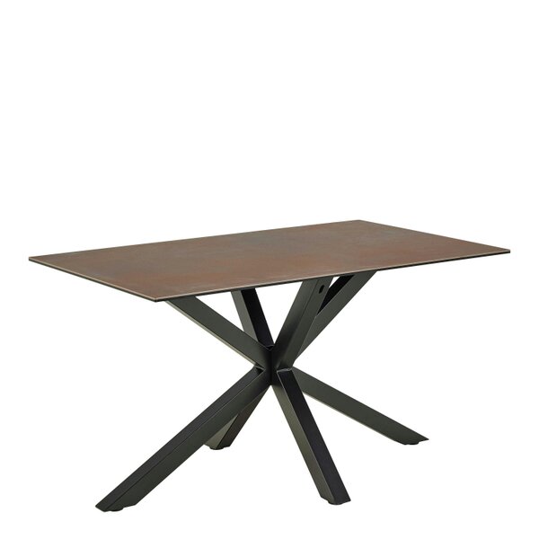 Wyld Haus Perth Dining Set 4 Seater Ceramic Rusty Brown Dining Table + 4 Beige Dining Chairs
