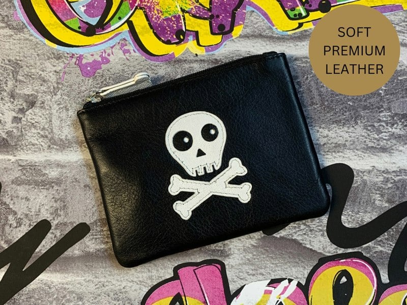 Mala Leather Skull Skeleton Coin & Card Leather Purse