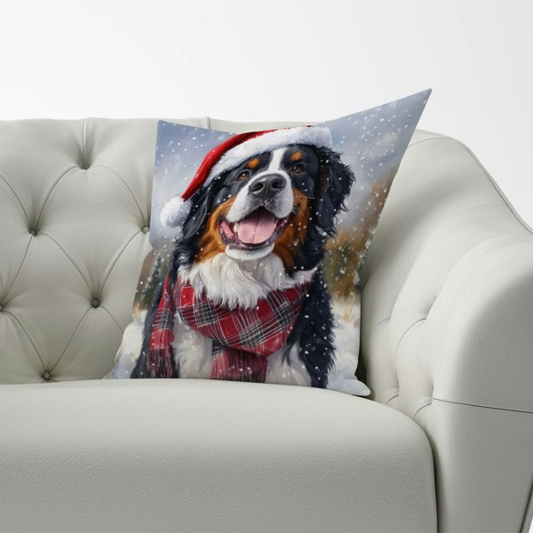 Warren Reed Christmas Bernese Mountain Dog Cushion