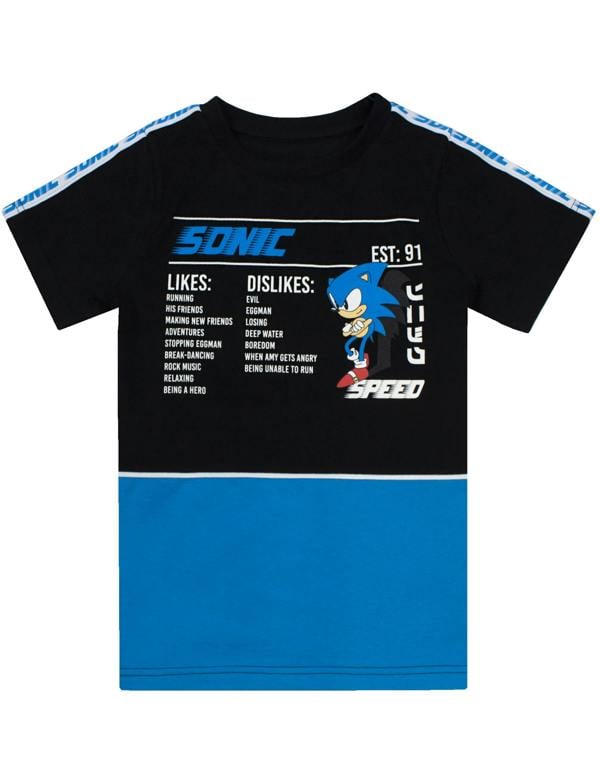 Sonic the Hedgehog Boys Black Sonic Stats Graphic Short Sleeved T-Shirt
