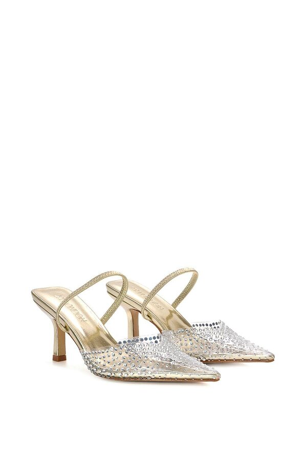 XY LONDON Clear Perspex Diamante Stiletto Heel Slingback Court Shoes