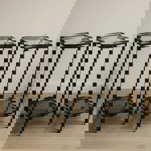 Rafaelo Mobilia 2PC Bedside Nightstand Tables With Metal Frame Black