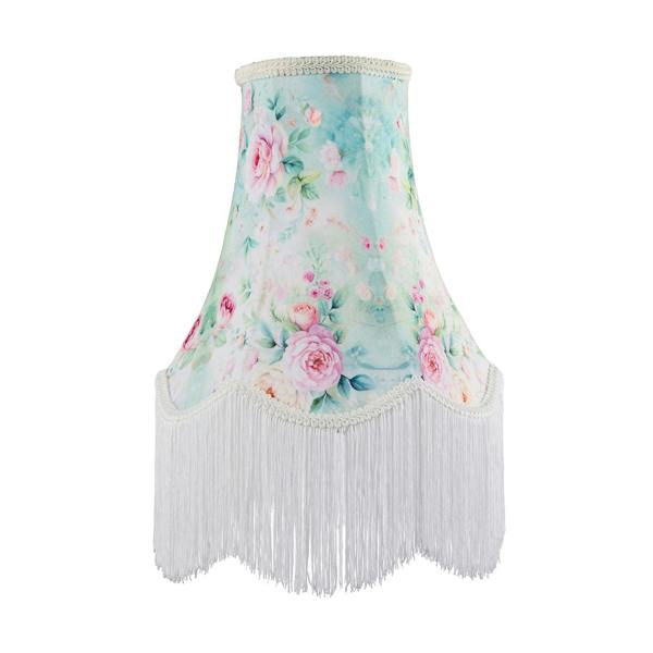 Victorian Styled Vintage Tall Teal and Green Lampshade with Pink Roses Image 1