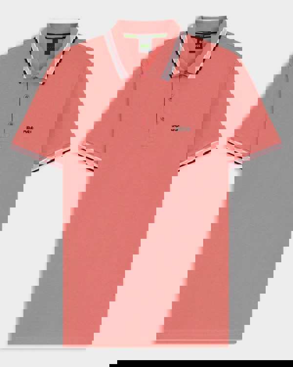 BOSS Green Paddy Mens Cotton-Piqué Polo Shirt with Contrast Logo - Medium Pink 667
