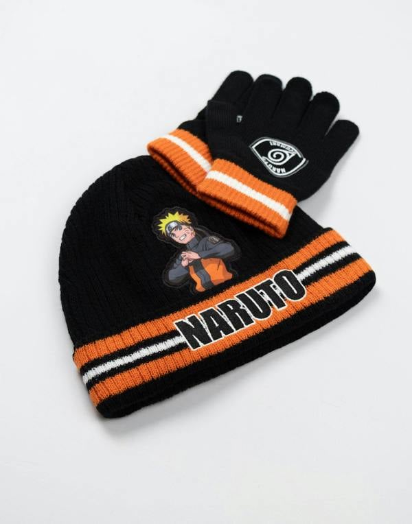 Naruto Boys Black Character Beanie and Gloves Set (One Size)