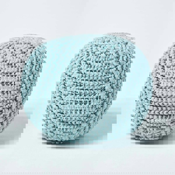 HOMESCAPES Round Cotton Knitted Pouffe Footstool Bean Filled Hand Knitted