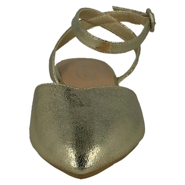 Spot On Ladies Spot On Flat Pointed Toe Ankle Strap Shoes F80538