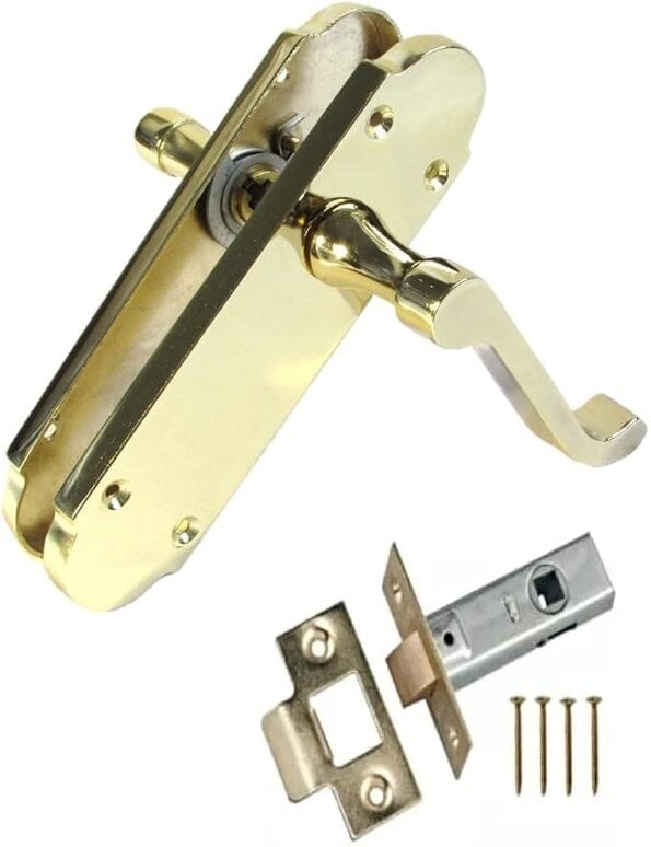 EDH Door Hardware Brass Plated Internal Door Handles - Door Handles Internal Sets, Brass Door Handle Set for Internal Doors - 1 PAIR OF HANDLES + TUBULAR LATCH