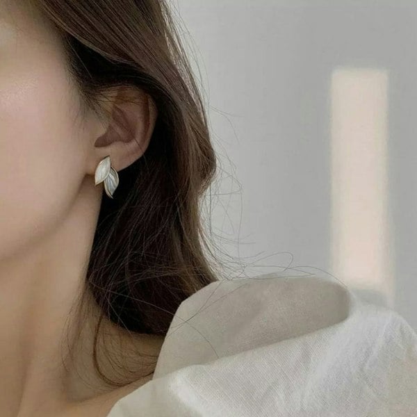 The Colourful Aura Summer Elegant Grey White Leaf Oil Drop Dangle Stud Marble White Earrings