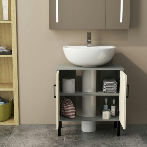 Wyld Haus Nabavi Natural Finish Under Sink Vanity Cabinet With Double Doors And Internal Shelving