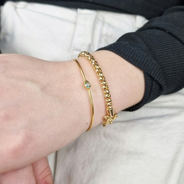 18ct Gold Plated Aquamarine March Birthstone Bangle