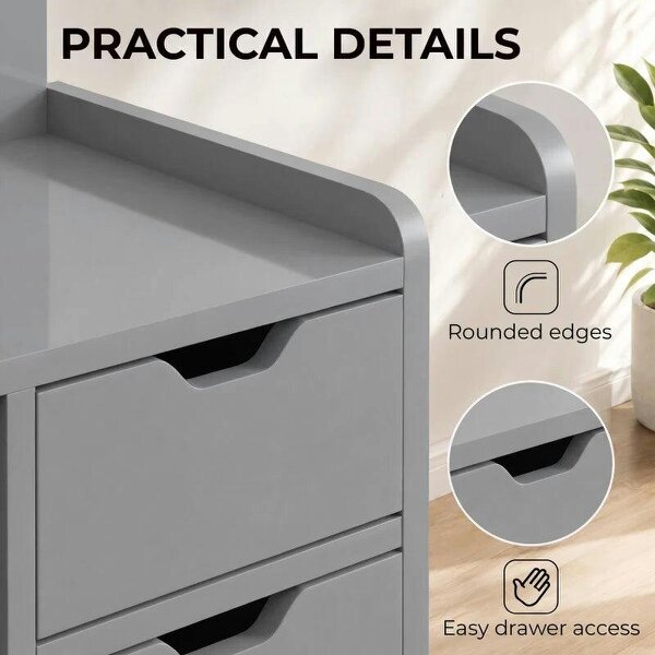 Bedside Table, Small Bedside Cabinet with 2 Drawers and Storage Shelves, Modern Nightstand for Bedroom, Grey