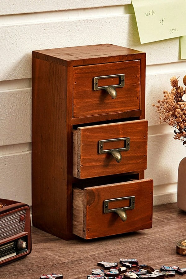 Living and Home Retro 3-Drawers Wooden Organizer Box