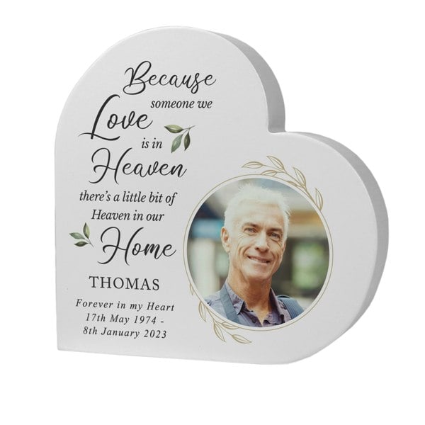 Personalised Memento Company Personalised Botanical Memorial Photo Upload Free Standing Heart Ornament
