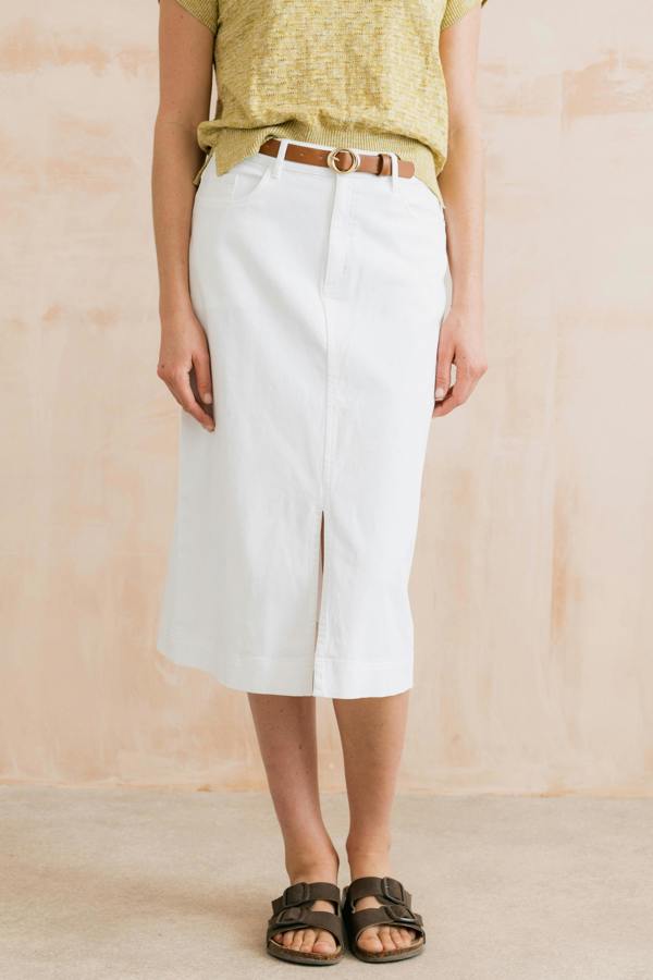Lily & Me Morwenna Stretch Twill Midi Skirt White