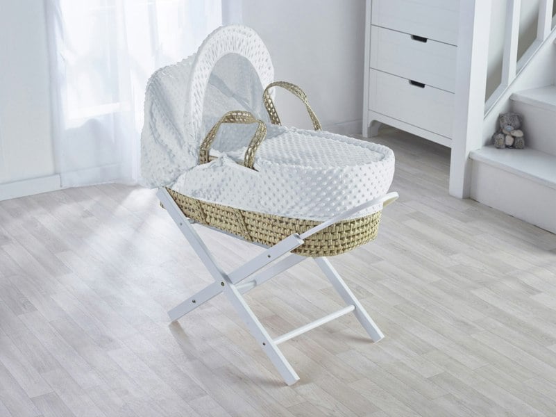 Kinder Valley White Dimple Palm Moses Basket with Folding Stand White