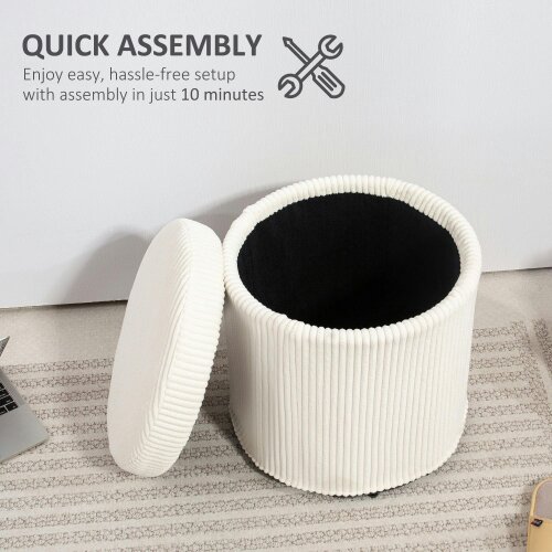 Wyld Haus Rokael Round Beige Corduroy Storage Footstool With Removable Lid