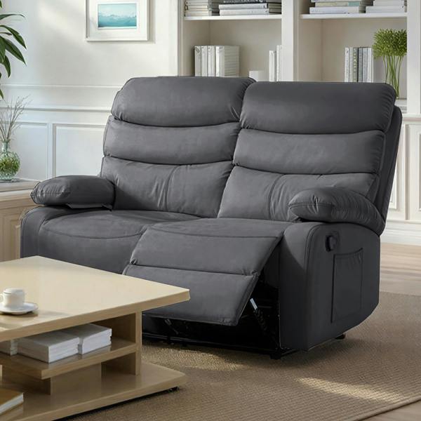 Kudlhome 2 Seater Manual Recliner Sofa, Dark Grey