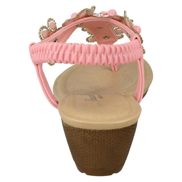 Savannah Ladies Savannah Mid Wedge Toepost Flower Trim Sandals
