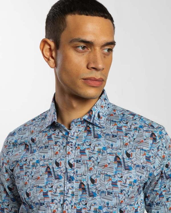 Steel & Jelly Limited Edition Abstract Retro Print Stretch Shirt