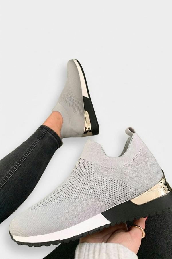 Jessi Slip On Sock Wedge Trainers - Grey_wb