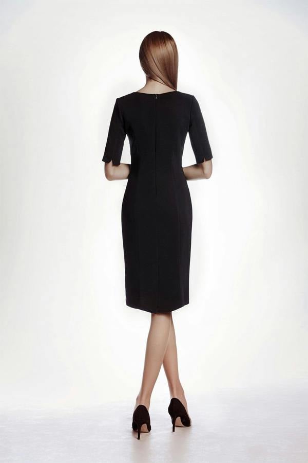 Rumour London Amelie fitted knee length dress with asymmetrical neckline in black