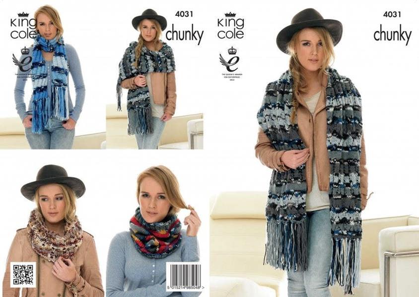 King Cole Big Value Knitting Pattern 4031, Scarves, Wraps, Shawls for Women, One Size - Advanced