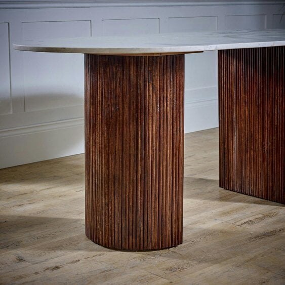 Wyld Haus Alabama Ribbed Mango Wood Dining Table With Marble Top