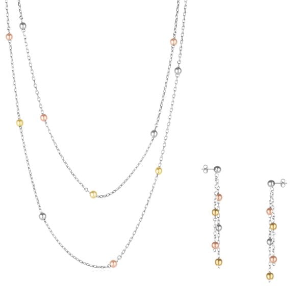 Spero London Dorica Sterling Silver Multi Bead Drop Earrings And Double Layer Necklace Set