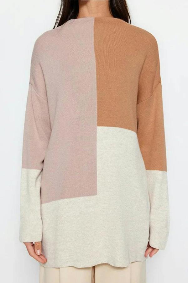 Hoxton Gal Blocked High Neck Knit Sweater