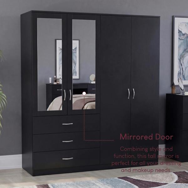 Vida Designs Riano 4 Door 3 Drawer Mirrored Wardrobe