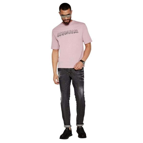 DSquared2 Mens Best Fade Cartoon Logo Loose Fit T-Shirt - Dusty Rose - 