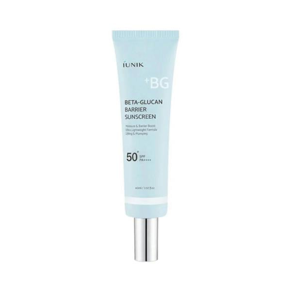 iUNIK Beta-Glucan Barrier Sunscreen – 60ml premium chemical K-beauty sunscreen formulated with 5-Layer Sun Filter, Beta-Glucan, and Aging-Shield Peptide available at Atelier De Glow UK.