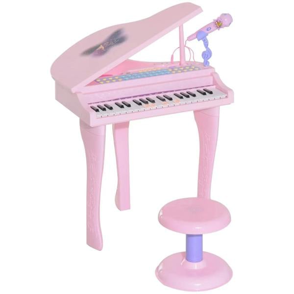 Pink kids mini electronic keyboard with matching two-tier stool