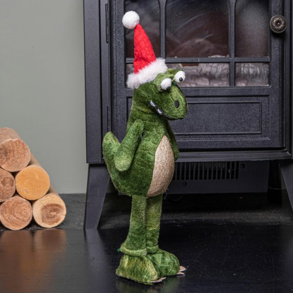 Samuel Alexander 37cm Green Standing Christmas Dinosaur with Santa Hat