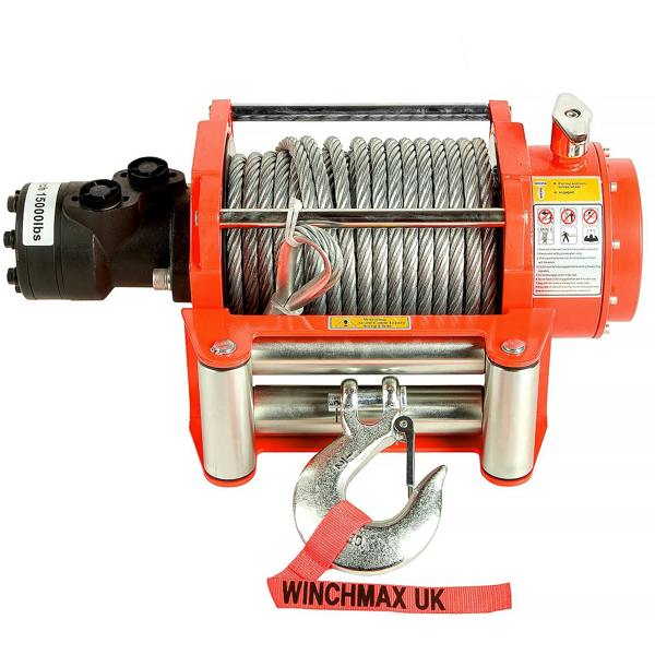 Winchmax 15,000lb (6,804kg) Hydraulic Winch 25m x 12mm Steel Rope 1/2 inch Clevis Hook