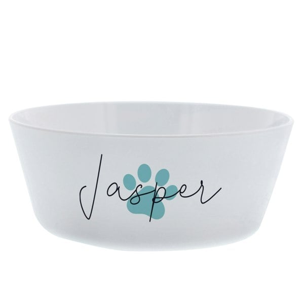 Personalised Memento Company Personalised Blue Pawprint Plastic Cat Bowl