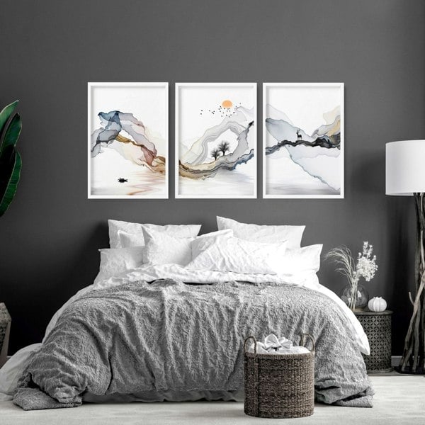 Zen bedroom decor | set of 3 Japanese wall art