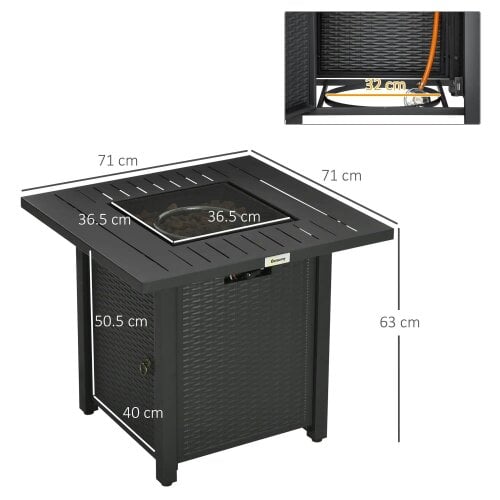 Bobobiy Rattan-style Propane Gas Fire Pit Table with 40, 000 BTU Burner, Waterproof Cover, Black, 40,000