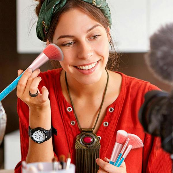 Aquarius Makeup Brush Set 7 Piece Turquoise Liquid Glitter Handle Beauty Tool Kit