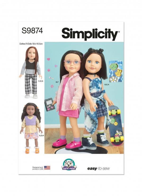 Simplicity Sewing Pattern 9874, Doll Clothes OS (One Size) - Easy