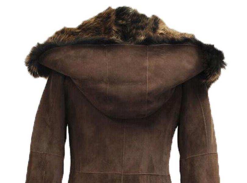 Infinity Leather Womens Suede Toscana Sheepskin Hooded Trench Coat-Fribourg